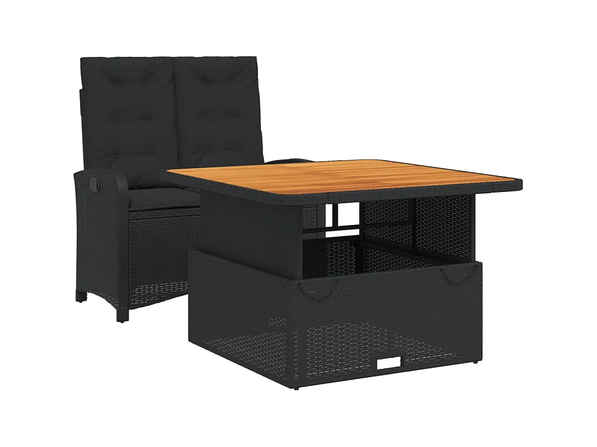 Ensemble à manger de jardin coussins 2pcs noir résine tressée