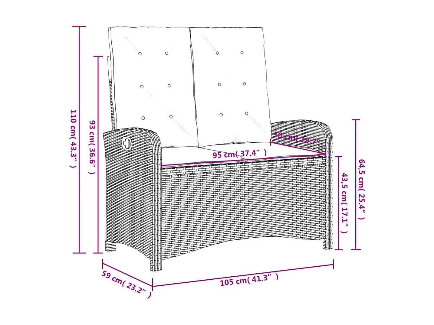 Ensemble à manger de jardin coussins 2pcs noir résine tressée