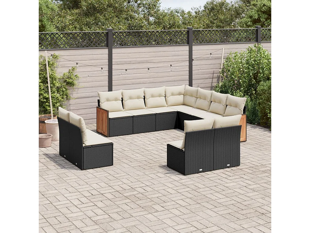 Salon de jardin 11 pcs avec coussins noir résine tressée