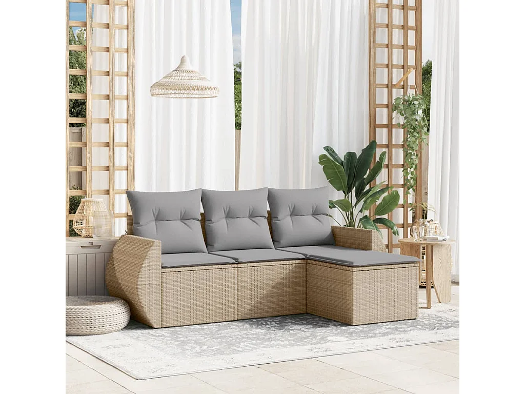 Salon de jardin avec coussins 4 pcs beige résine tressée