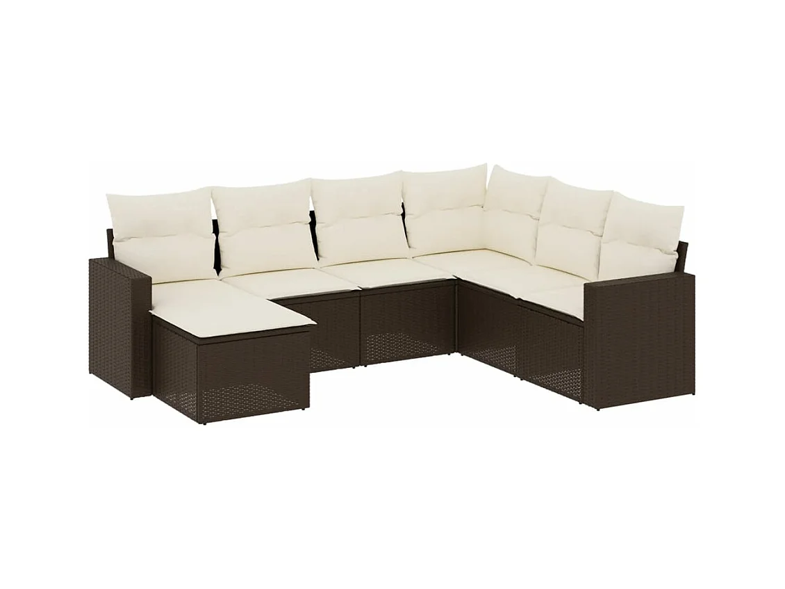 Salon de jardin avec coussins 7 pcs marron résine tressée
