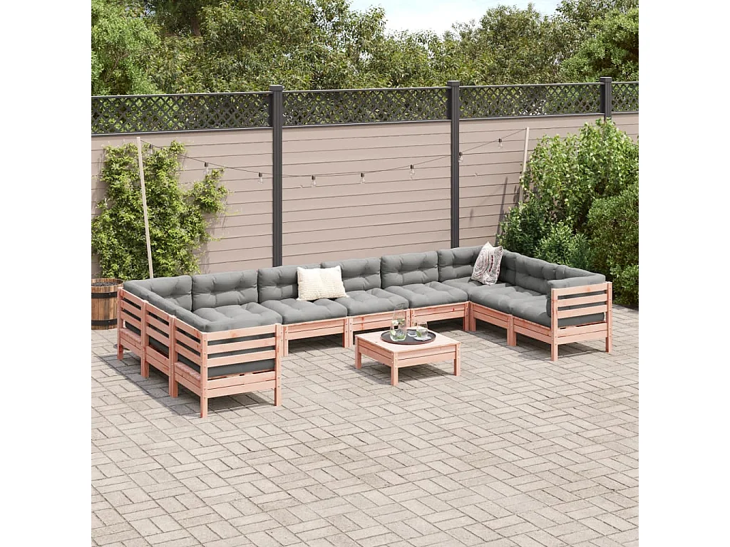Salon de jardin et coussins 11 pcs bois massif sapin de douglas