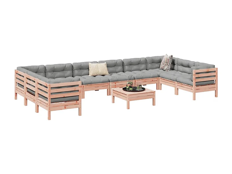 Salon de jardin et coussins 11 pcs bois massif sapin de douglas