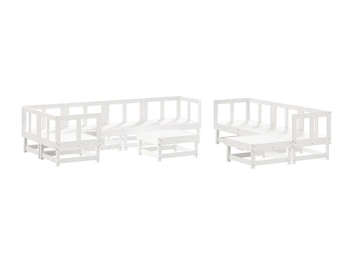 Salon de jardin 10 pcs avec coussins blanc bois massif