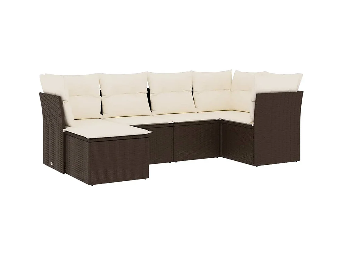 Salon de jardin avec coussins 6 pcs marron résine tressée