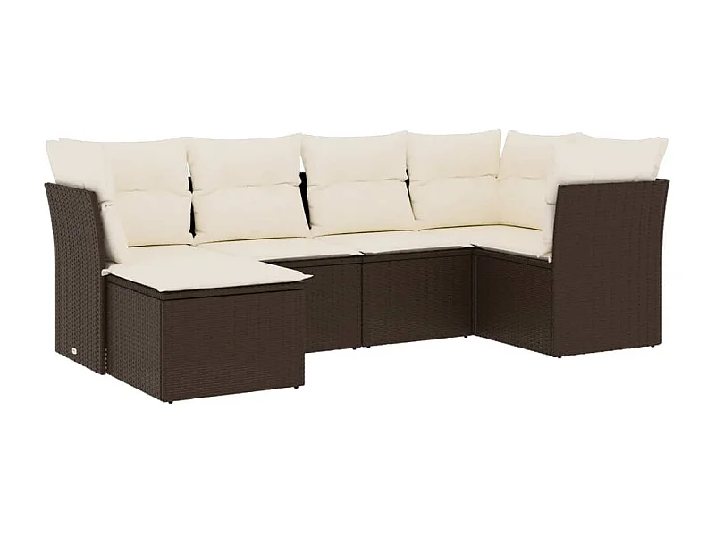 Salon de jardin avec coussins 6 pcs marron résine tressée