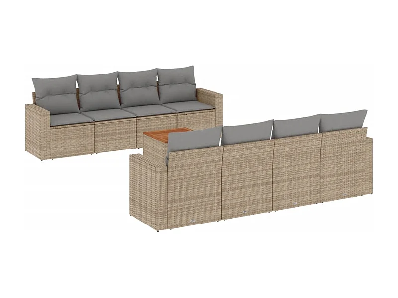 Salon de jardin avec coussins 9 pcs beige résine tressée