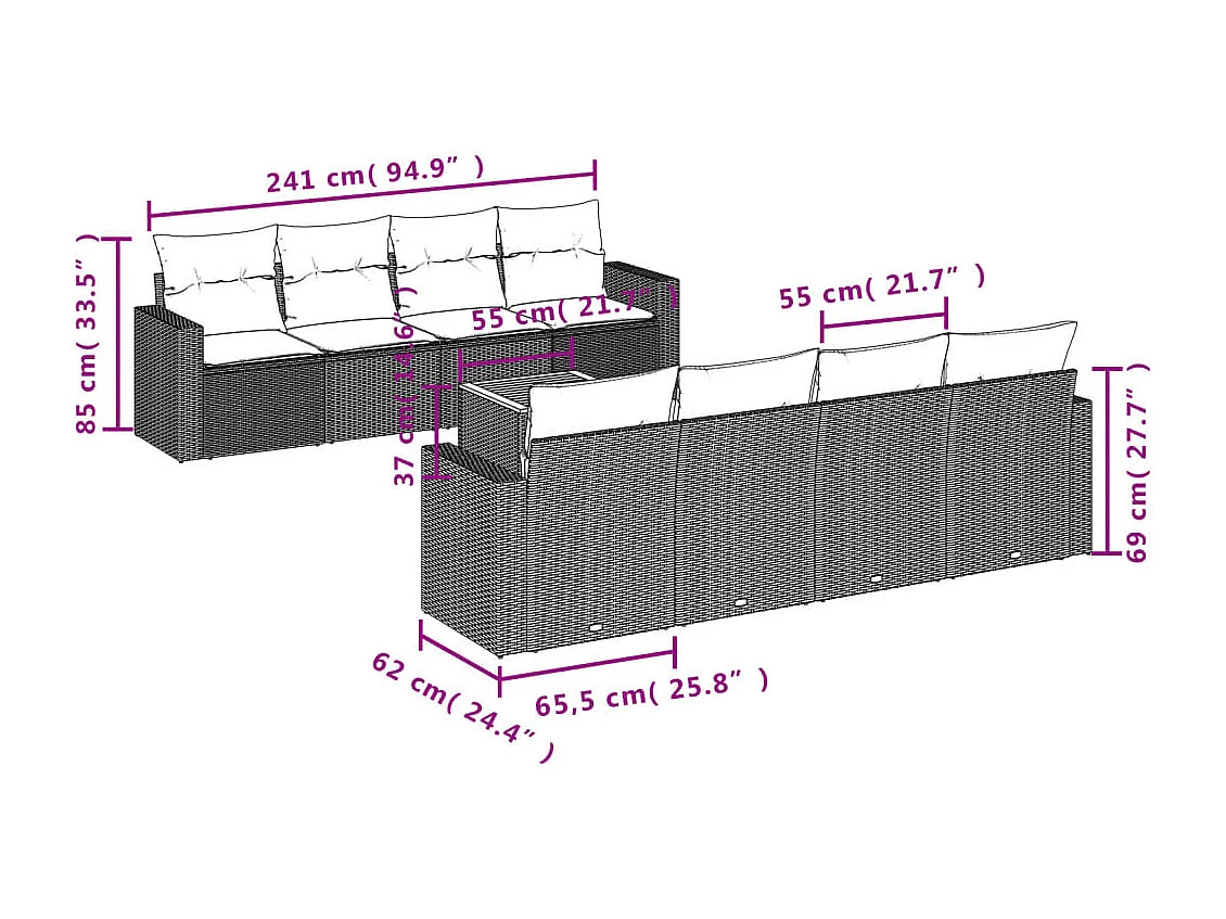 Salon de jardin avec coussins 9 pcs beige résine tressée