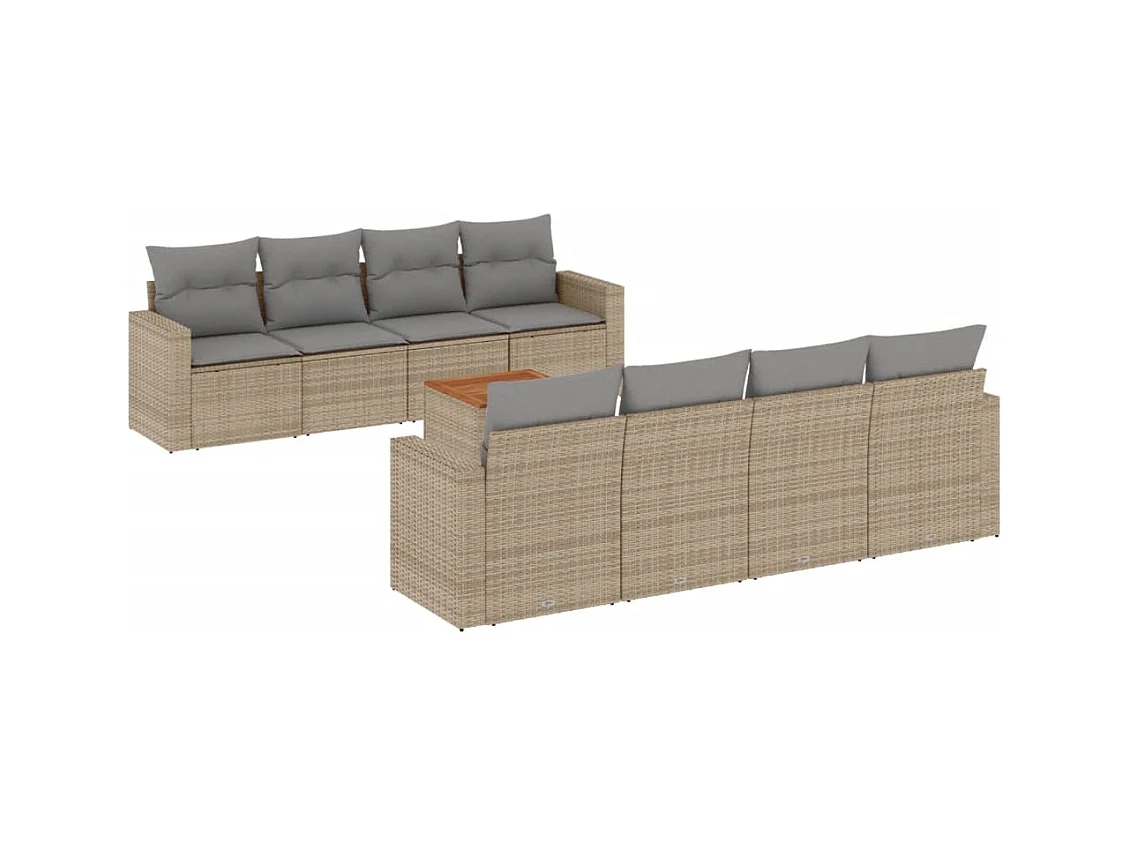 Salon de jardin avec coussins 9 pcs beige résine tressée