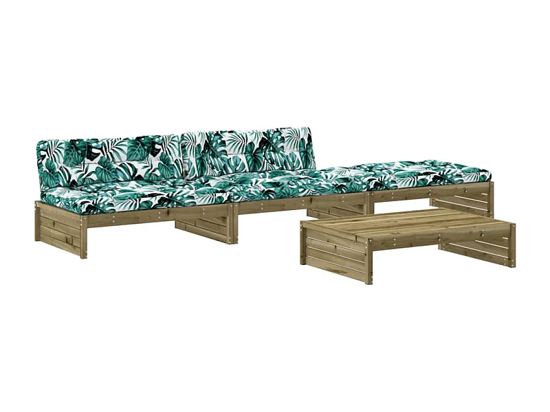 Salon de jardin 4 pcs avec coussins bois de pin imprégné