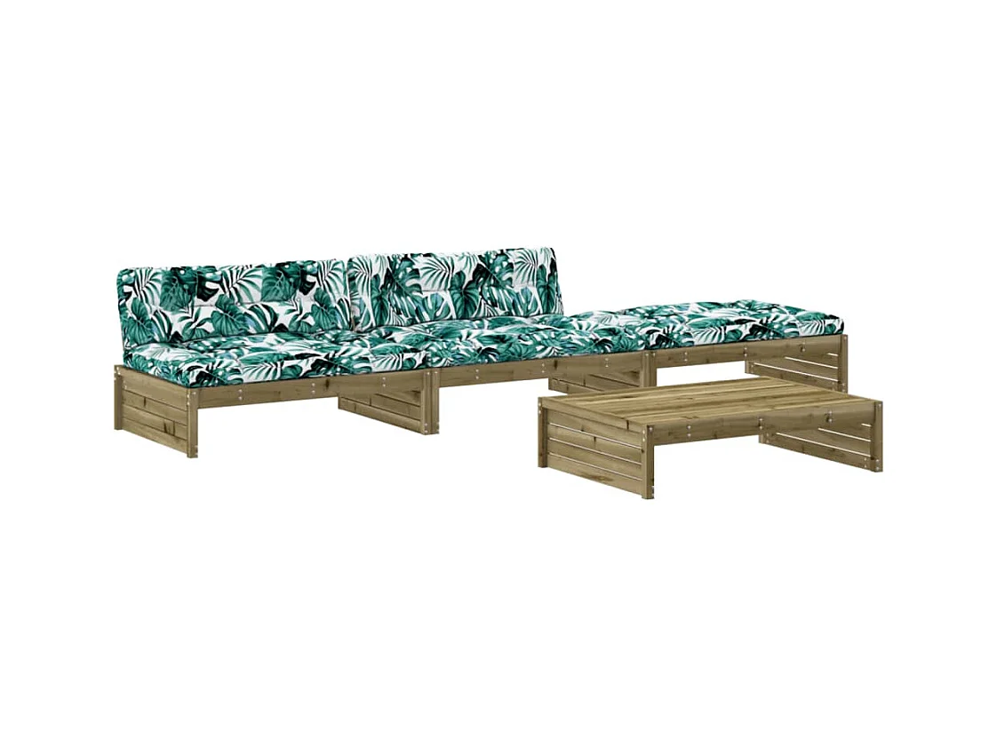 Salon de jardin 4 pcs avec coussins bois de pin imprégné