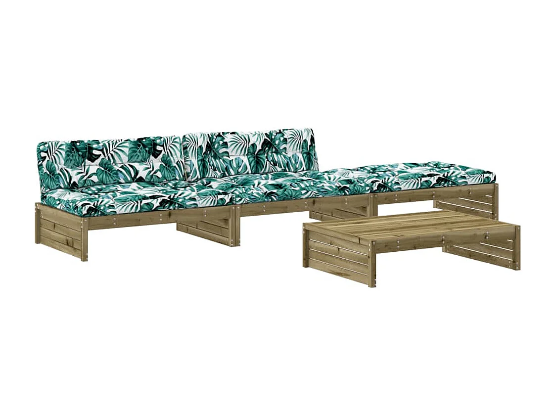 Salon de jardin 4 pcs avec coussins bois de pin imprégné