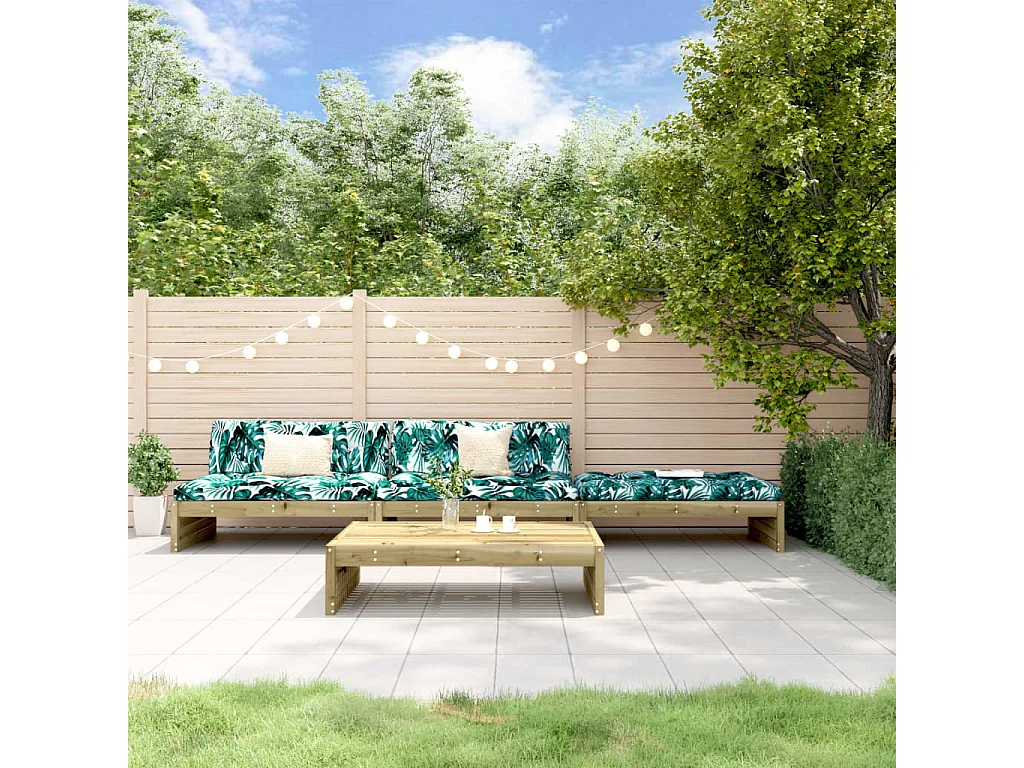 Salon de jardin 4 pcs avec coussins bois de pin imprégné