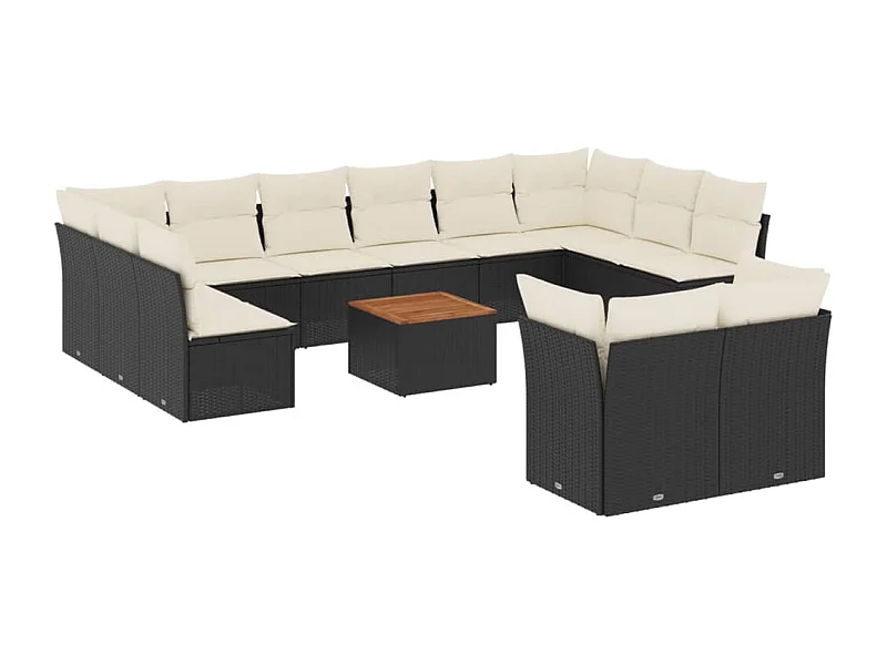 Salon de jardin avec coussins 13 pcs noir résine tressée