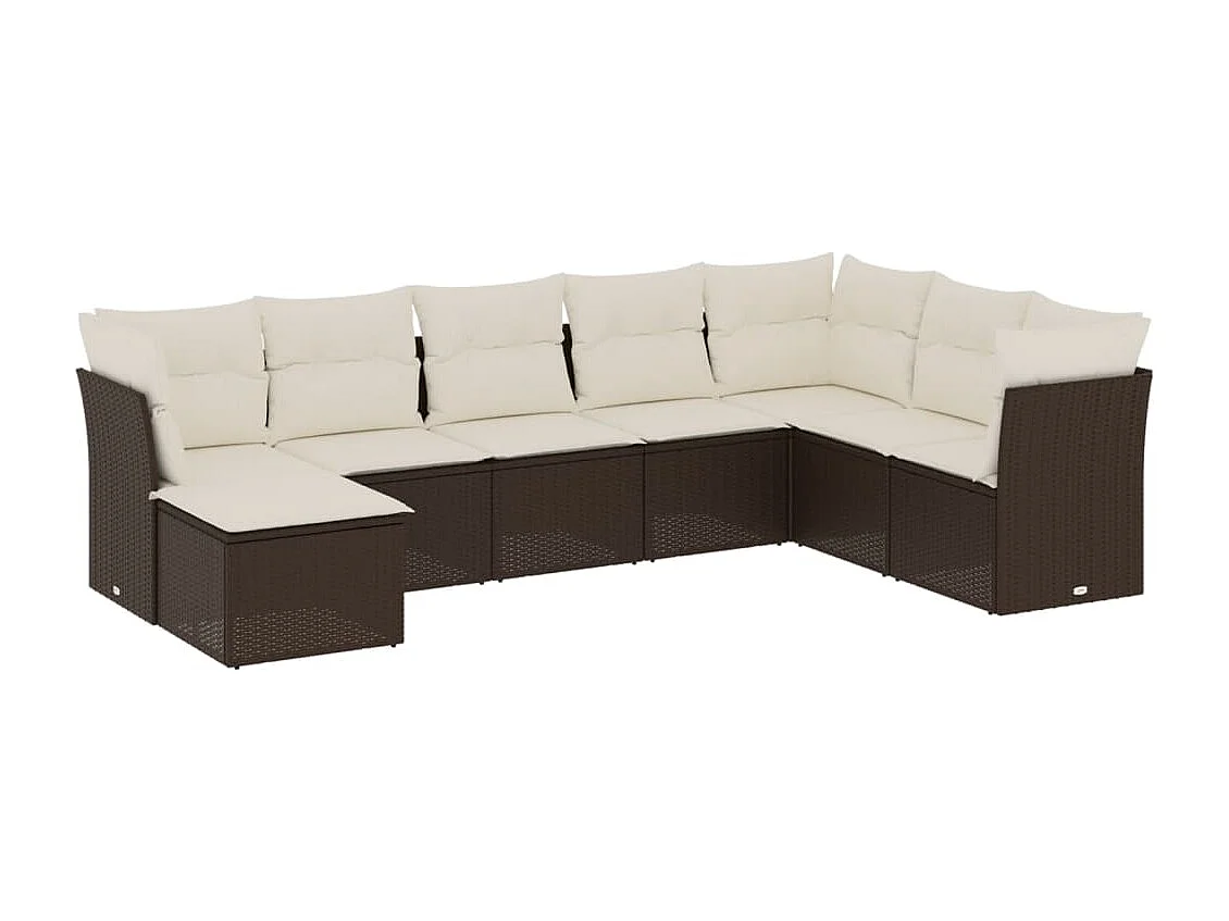Salon de jardin 8 pcs avec coussins marron résine tressée