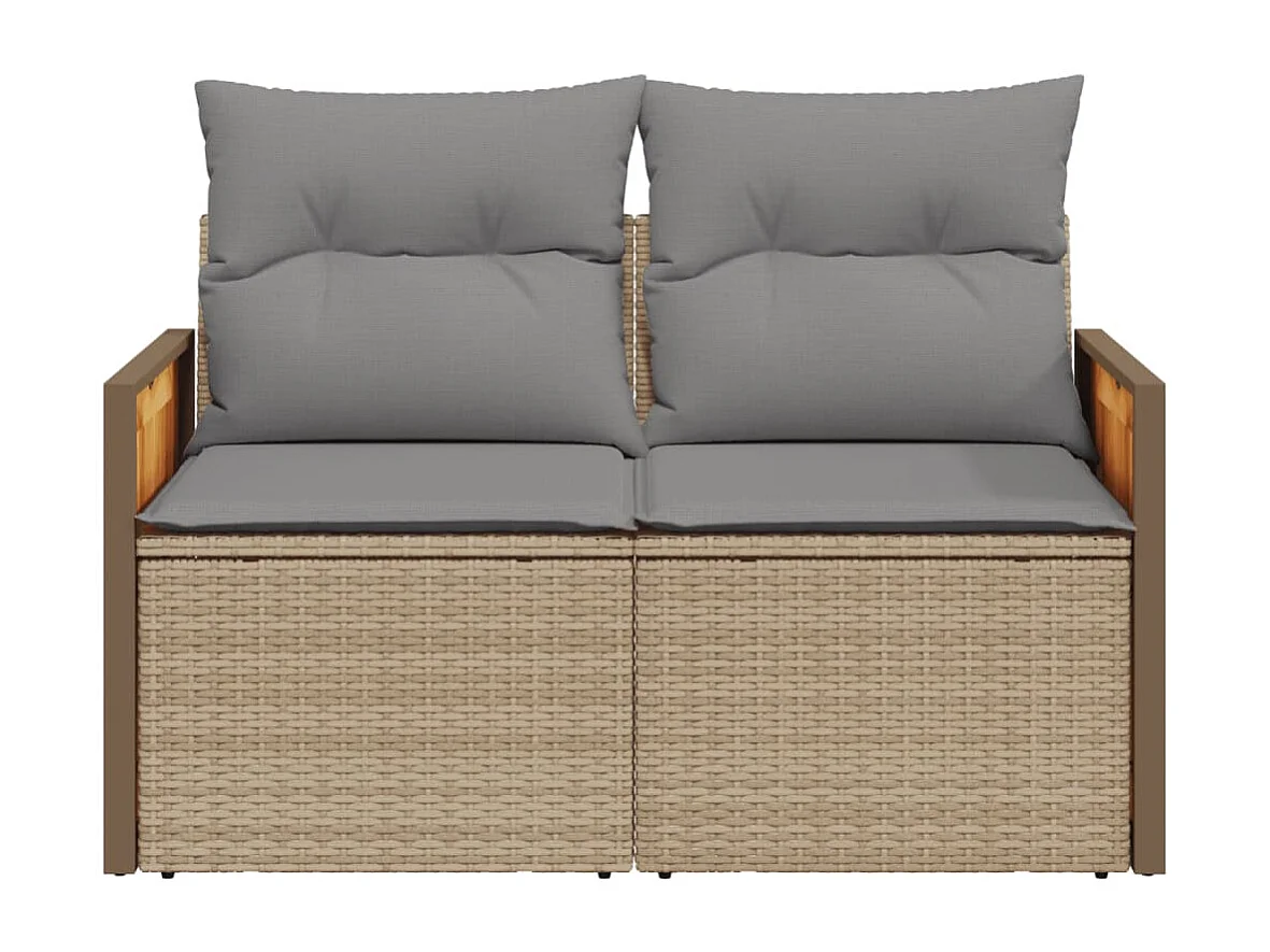 Canapé de jardin avec coussins 2 places beige résine tressée