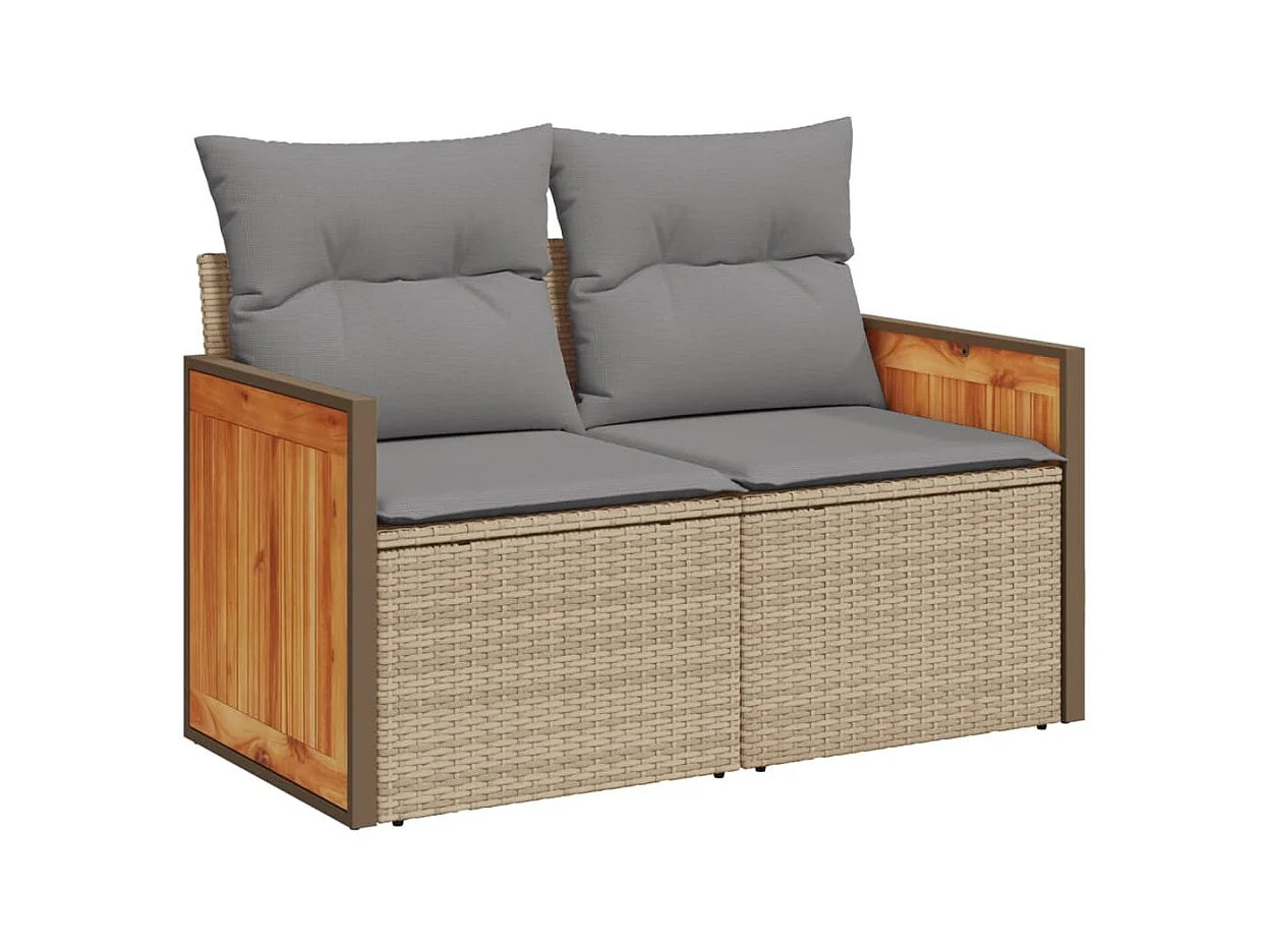 Canapé de jardin avec coussins 2 places beige résine tressée