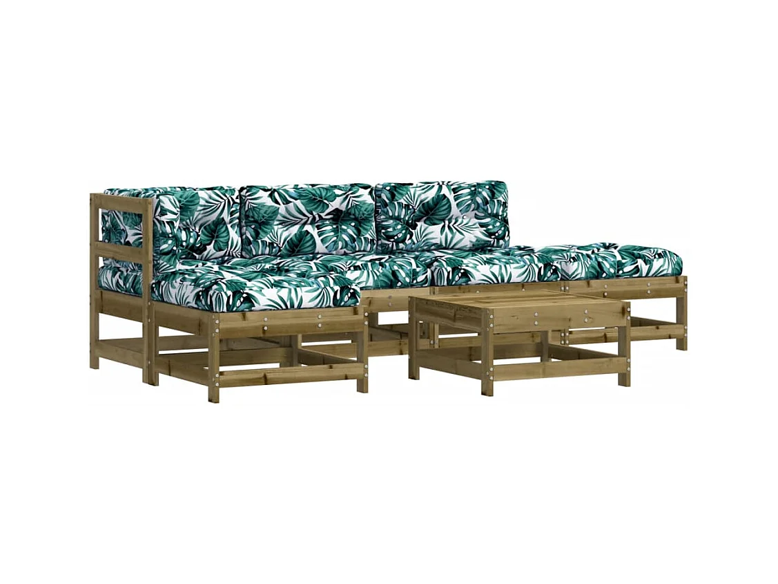 Salon de jardin 6 pcs avec coussins bois de pin imprégné