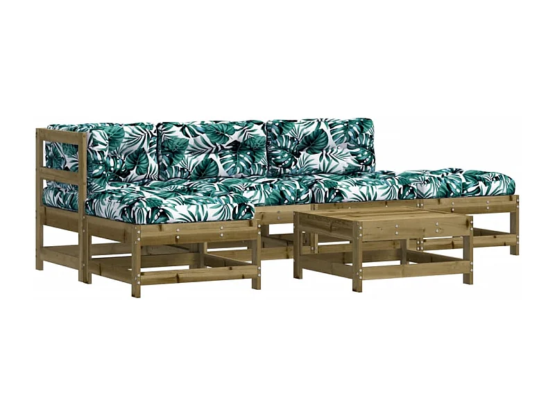 Salon de jardin 6 pcs avec coussins bois de pin imprégné