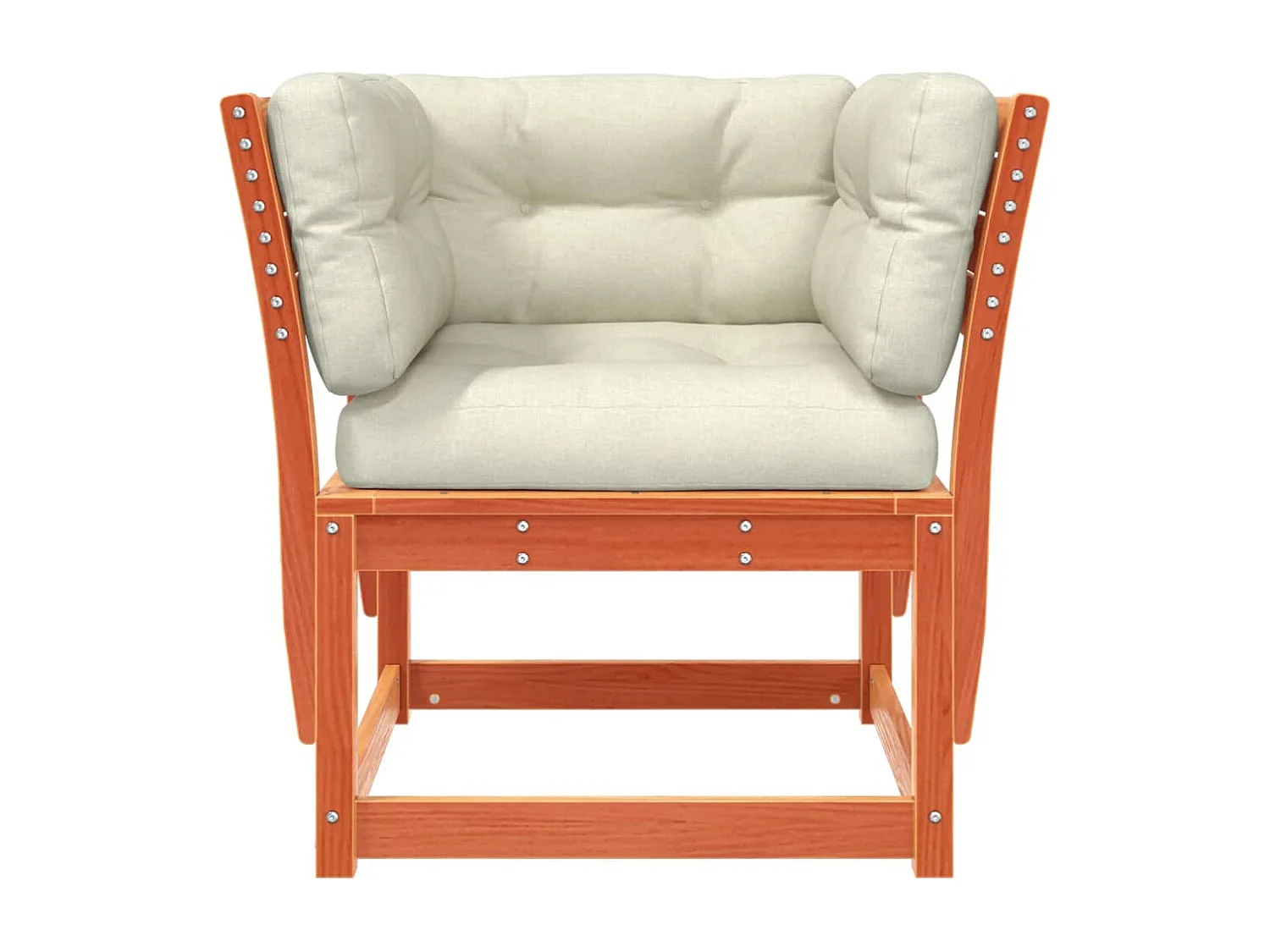 Canapé de jardin accoudoirs et coussins marron massif pin