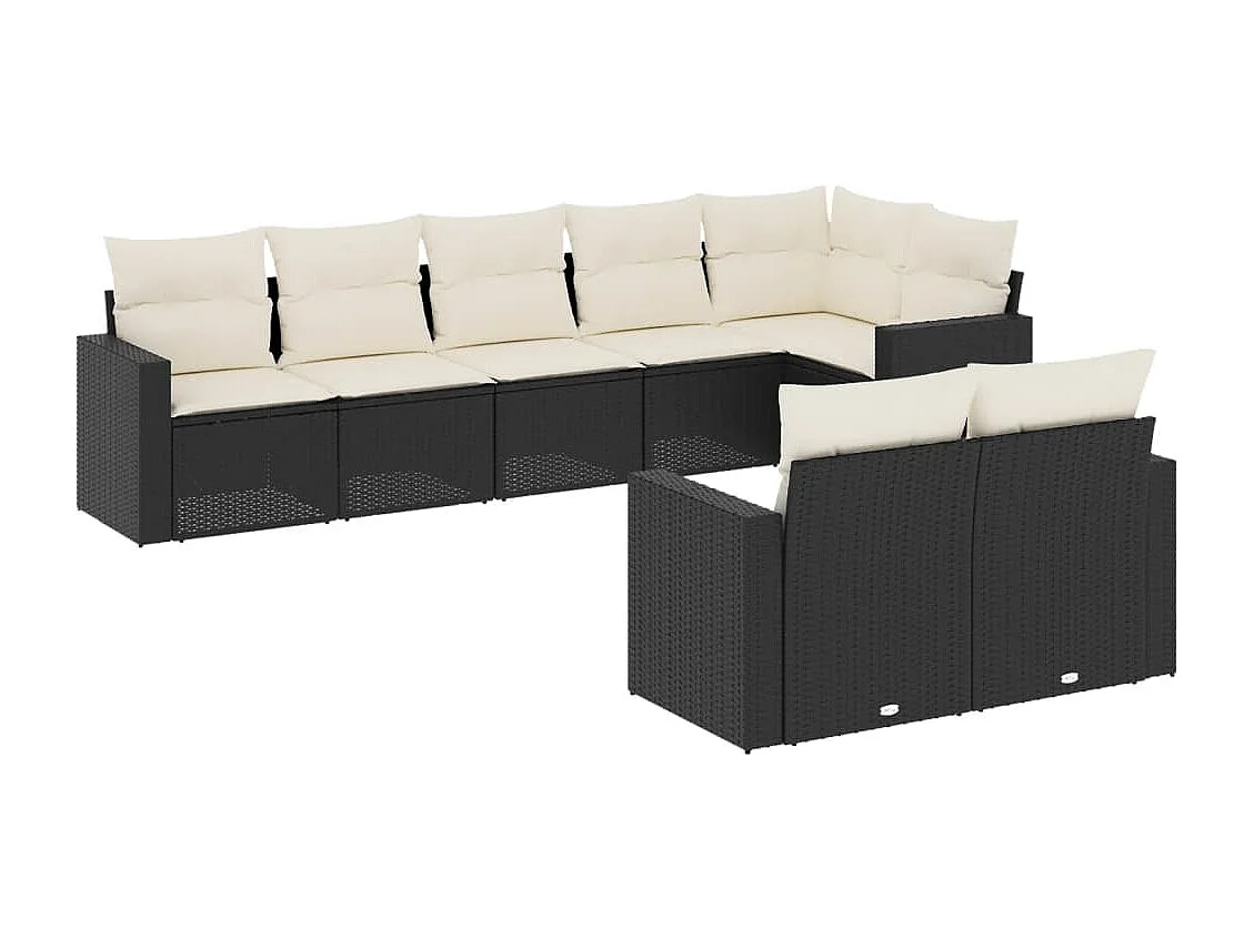 Salon de jardin 8 pcs avec coussins noir résine tressée