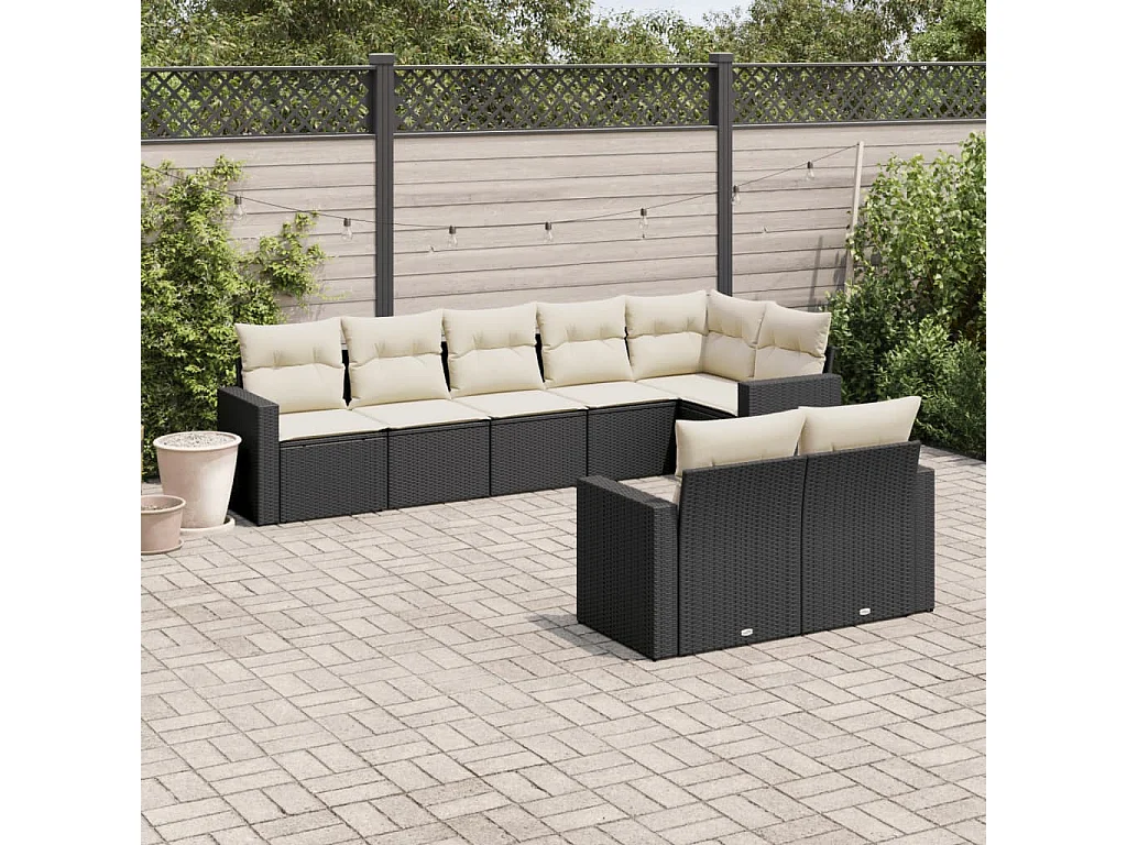 Salon de jardin 8 pcs avec coussins noir résine tressée
