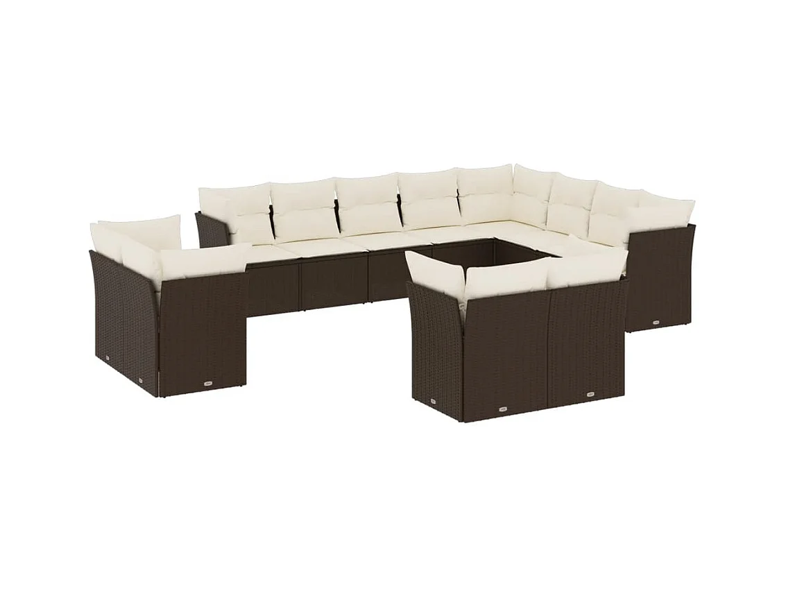 Salon de jardin avec coussins 12 pcs marron résine tressée