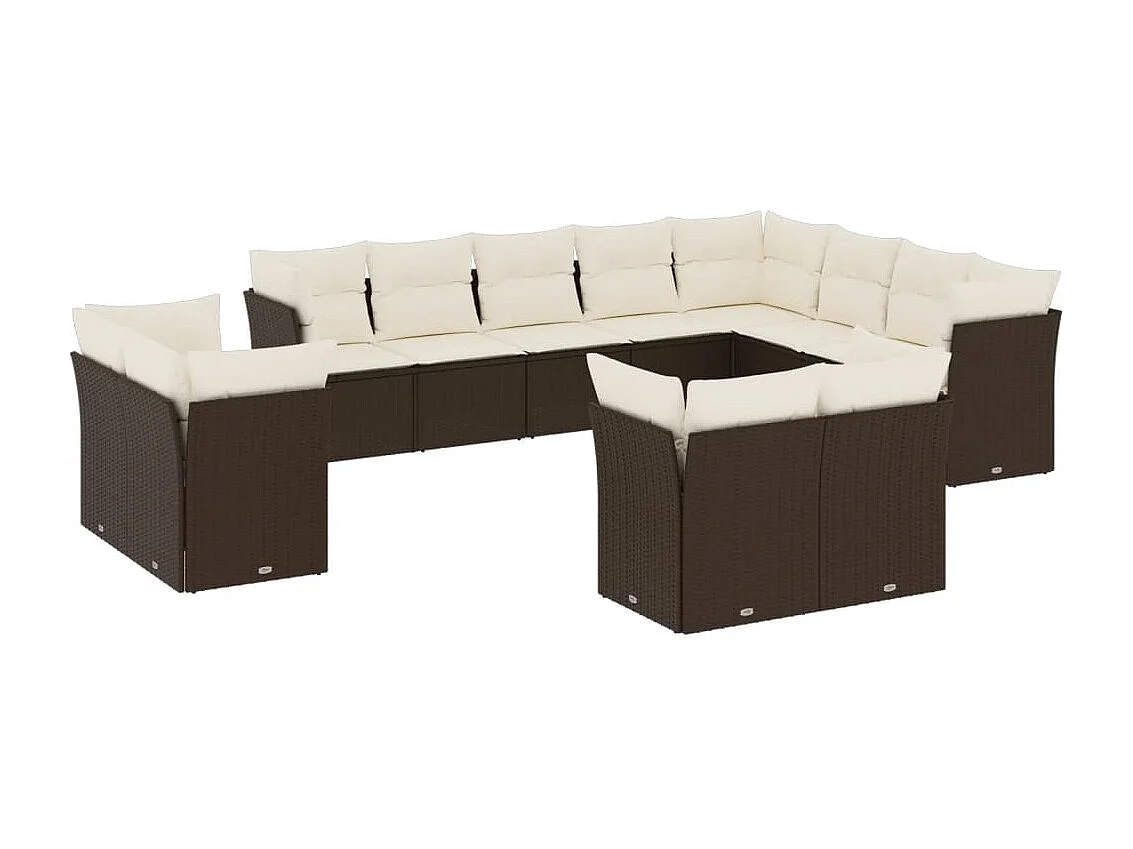 Salon de jardin avec coussins 12 pcs marron résine tressée
