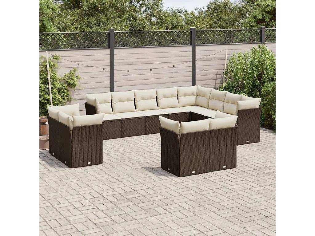 Salon de jardin avec coussins 12 pcs marron résine tressée