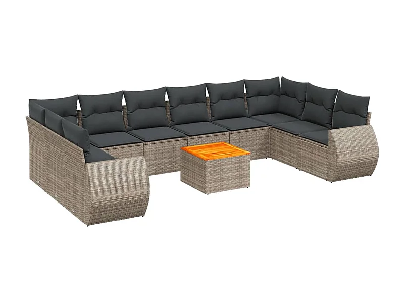 Salon de jardin 11 pcs avec coussins gris résine tressée