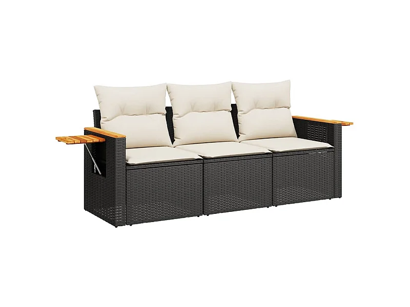 Salon de jardin 3 pcs avec coussins noir résine tressée