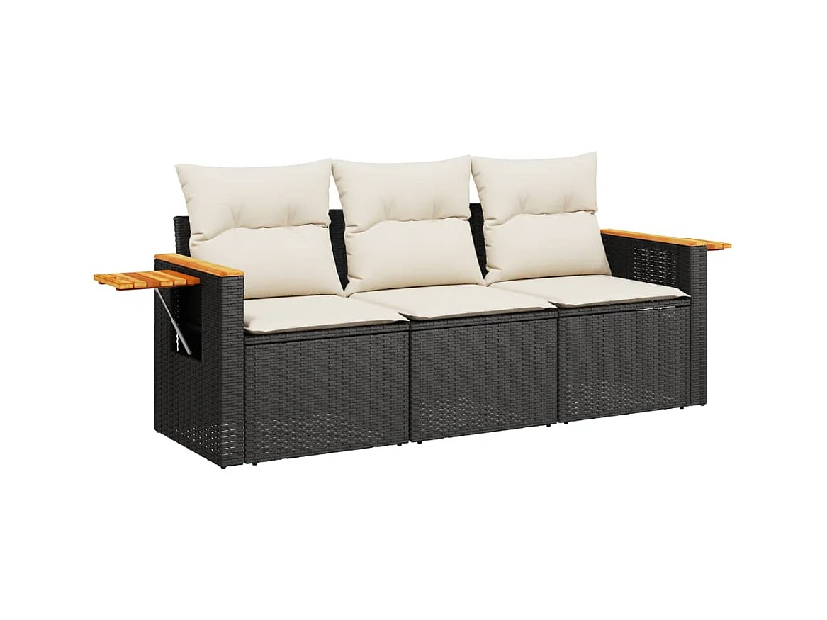 Salon de jardin 3 pcs avec coussins noir résine tressée