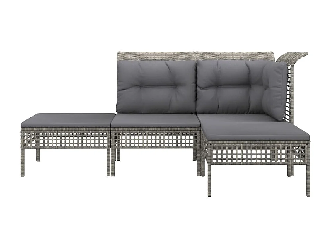 Salon de jardin 4 pcs avec coussins Gris Résine tressée