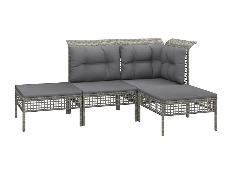 Salon de jardin 4 pcs avec coussins Gris Résine tressée