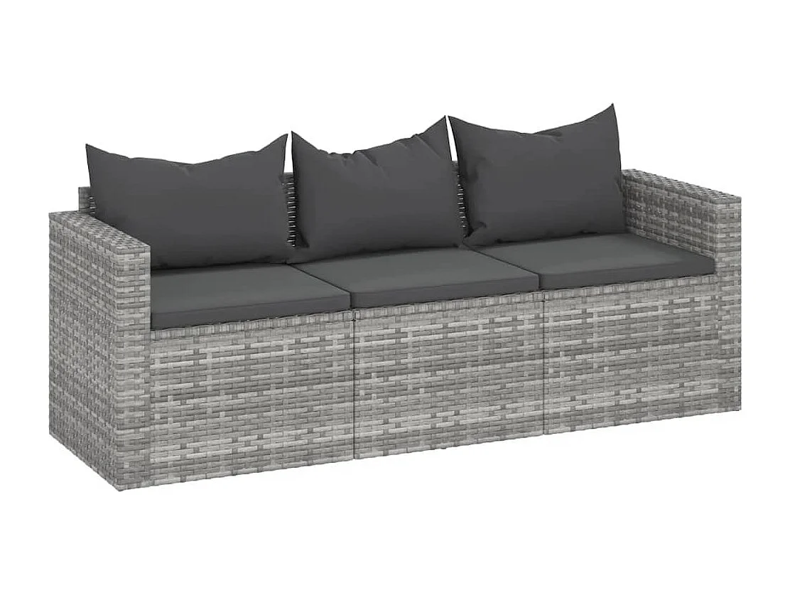 Canapé de jardin 3 places avec coussins Gris Résine tressée