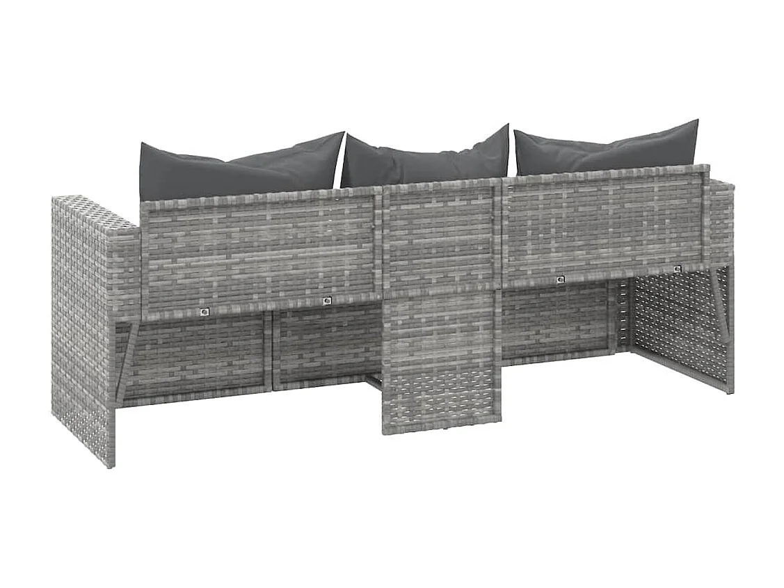 Canapé de jardin 3 places avec coussins Gris Résine tressée