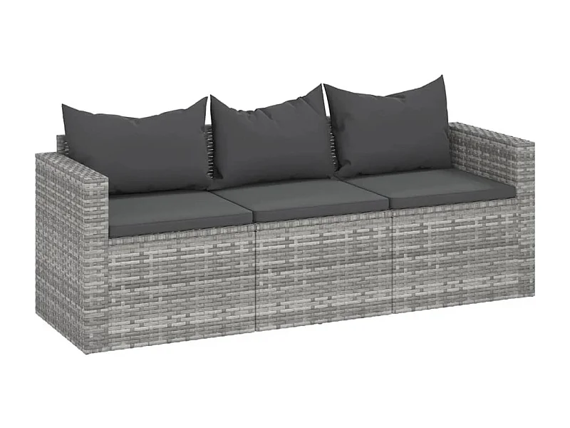 Canapé de jardin 3 places avec coussins Gris Résine tressée