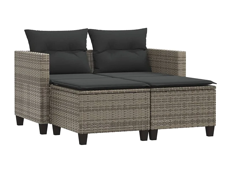 Canapé de jardin 2 places avec tabourets gris résine tressée