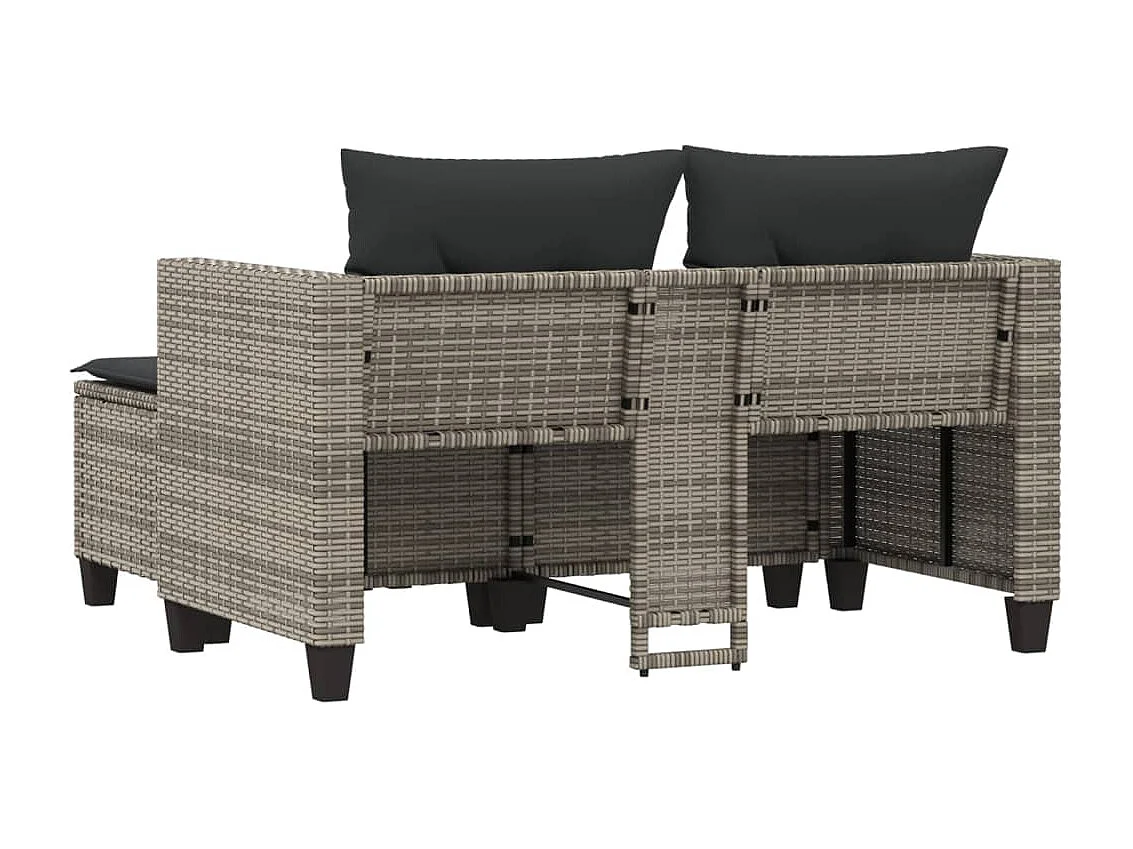 Canapé de jardin 2 places avec tabourets gris résine tressée