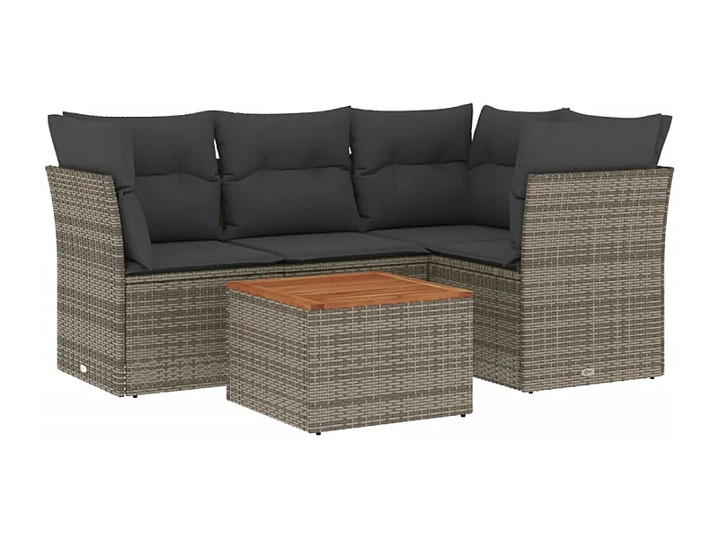 Salon de jardin 5 pcs avec coussins gris résine tressée