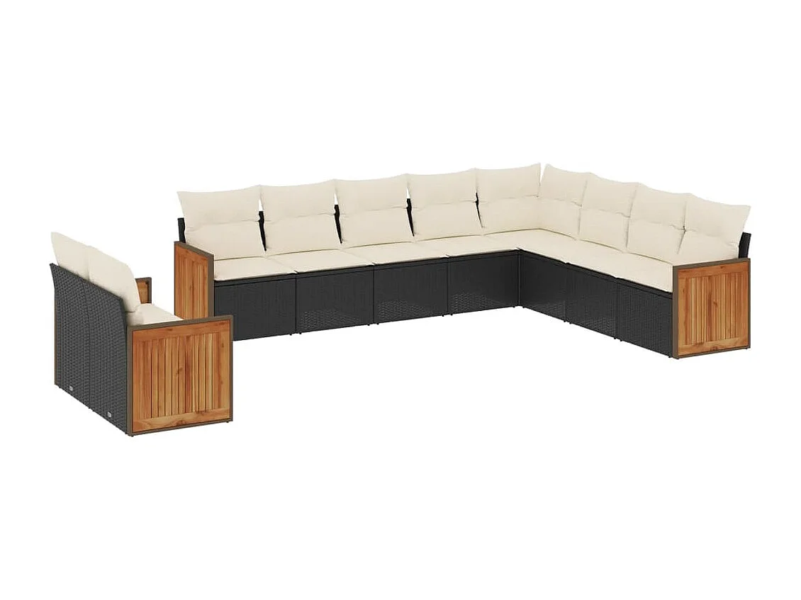 Salon de jardin 10 pcs avec coussins noir résine tressée