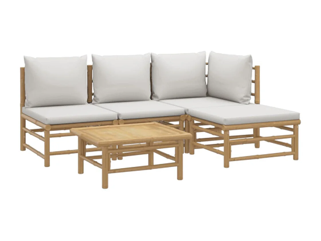 Salon de jardin 5 pcs avec coussins gris clair bambou