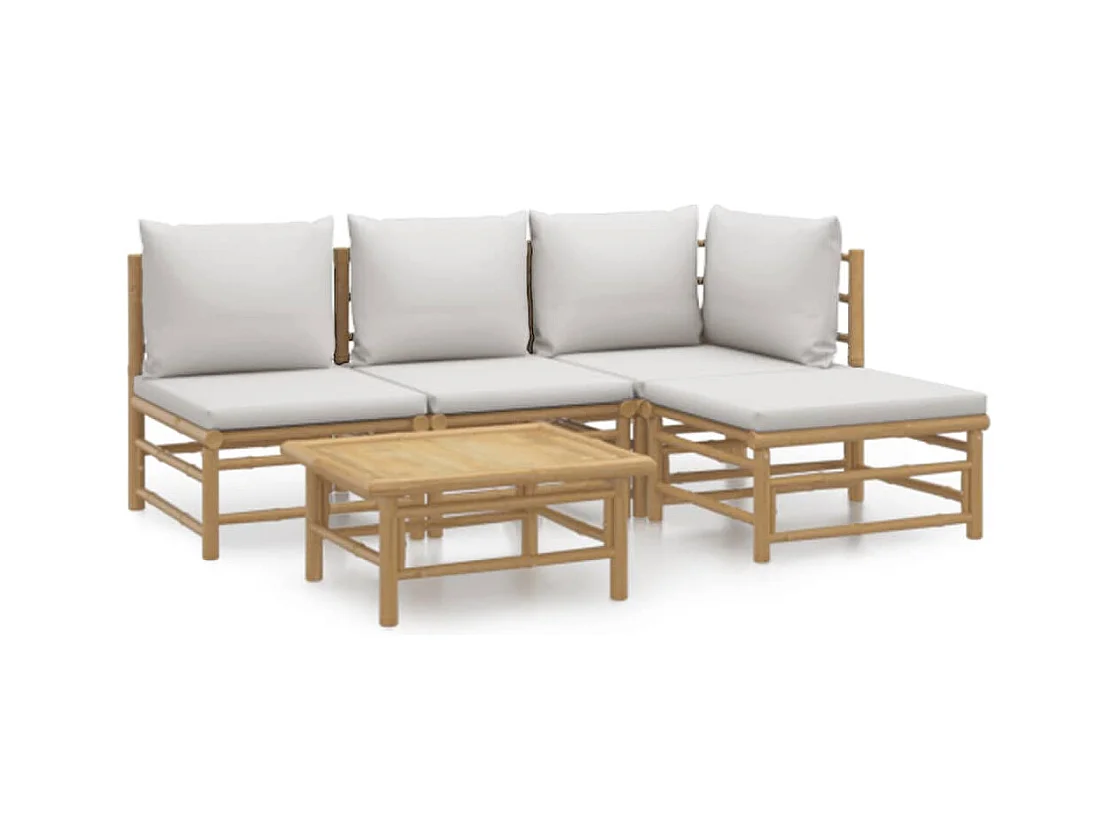 Salon de jardin 5 pcs avec coussins gris clair bambou
