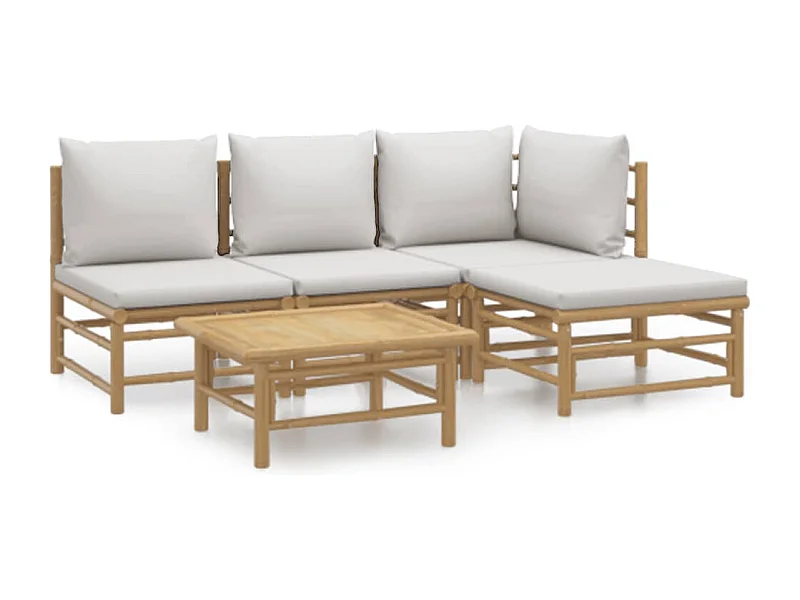 Salon de jardin 5 pcs avec coussins gris clair bambou