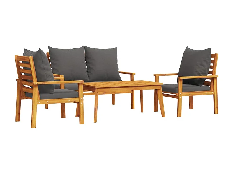 Salon de jardin 4 pcs avec coussins Bois d'acacia solide