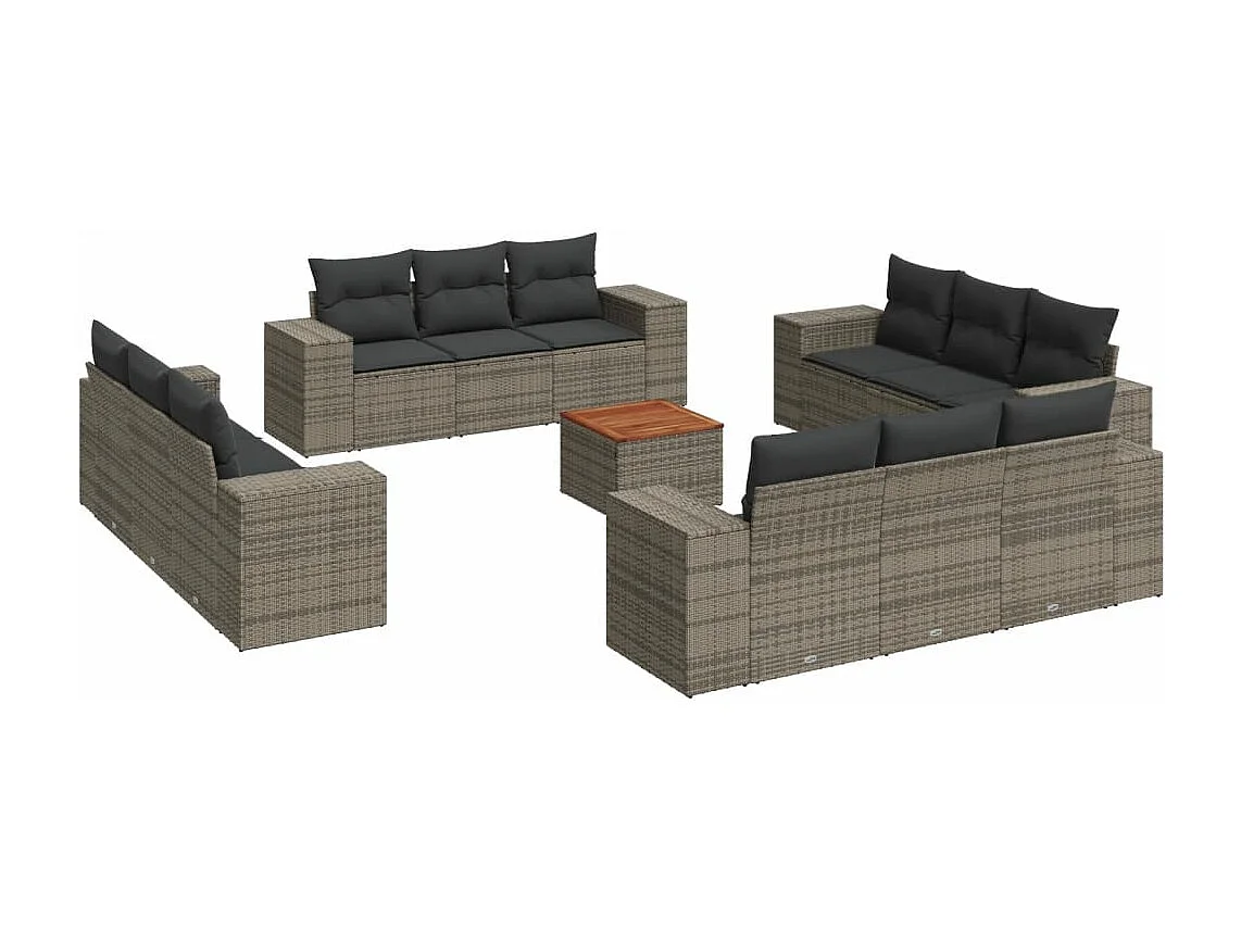 Salon de jardin avec coussins 13 pcs gris résine tressée