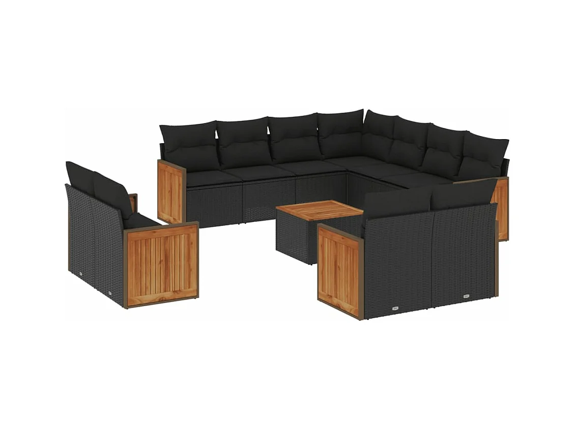 Salon de jardin 12 pcs avec coussins noir résine tressée