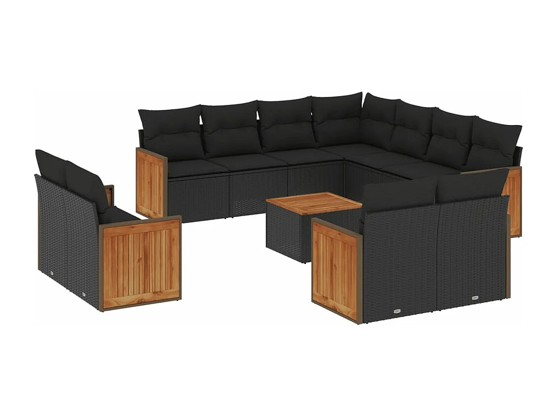 Salon de jardin 12 pcs avec coussins noir résine tressée