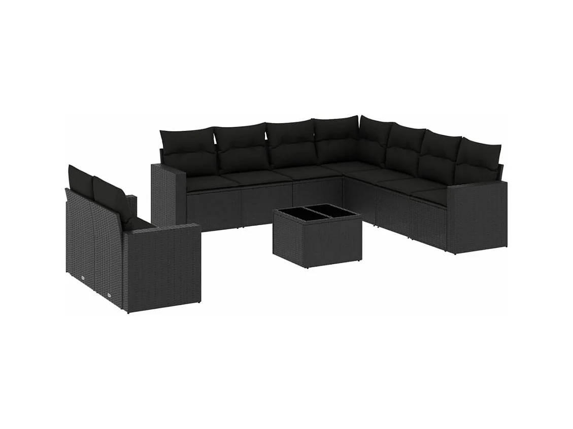 Salon de jardin 10 pcs avec coussins noir résine tressée