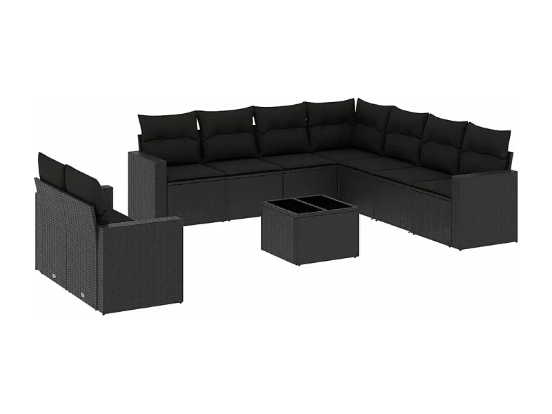 Salon de jardin 10 pcs avec coussins noir résine tressée